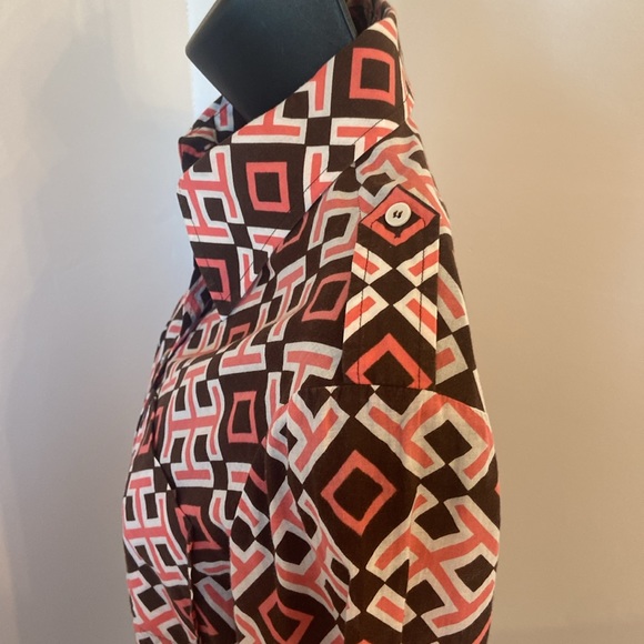 Tory Burch Womens Pink Brown Geometric Blouse Button Front Top Size 4 - Picture 3 of 7